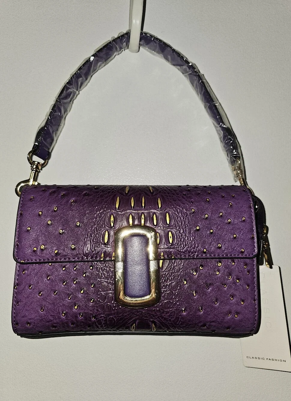 Luxurious Purple Textured Clutch/Crossbody/ Handheld Purse with Gold Accents